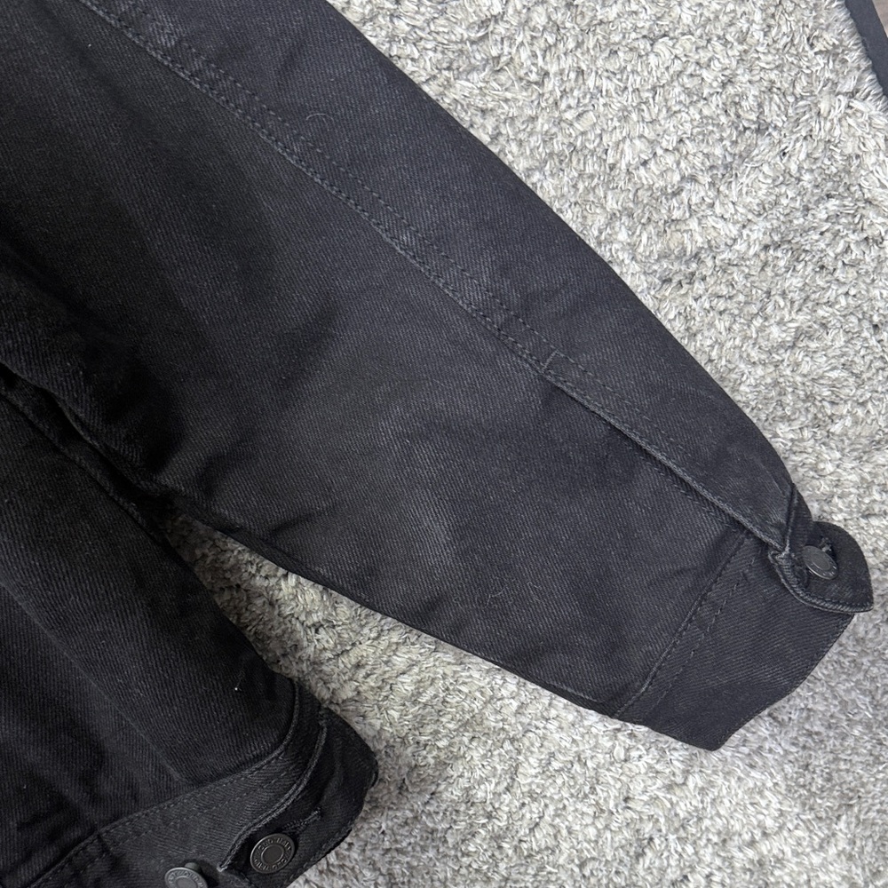 Old Navy Black Denim Sherpa LinedJacket for Men Size Large Collared Trucker Coat - Picture 10 of 16